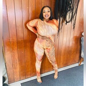 🔥🔥🔥Brown and Orange Tie-Dye Jumpsuit💣